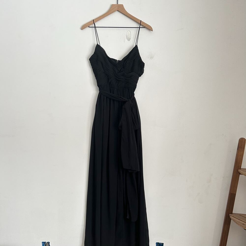 Mac Duggal Sleeveless Ruched Tie Wide Leg Jumpsuit Black Size S - Picture 6 of 7